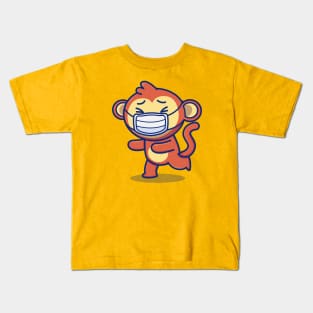 Cute Monkey Wearing Mask Kids T-Shirt